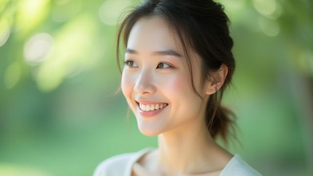 静かな表情で話す女性の顔